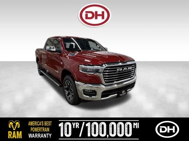 2026 RAM 1500 Laramie in Molten Red Pearl-Coat Exterior Paint — front three-quarter view