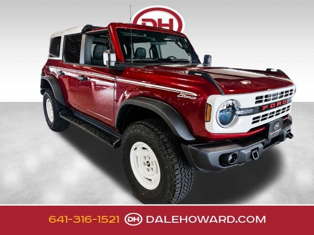 2026 Ford Bronco Heritage Edition in Ruby Red Metallic Tinted Clearcoat — front three-quarter view