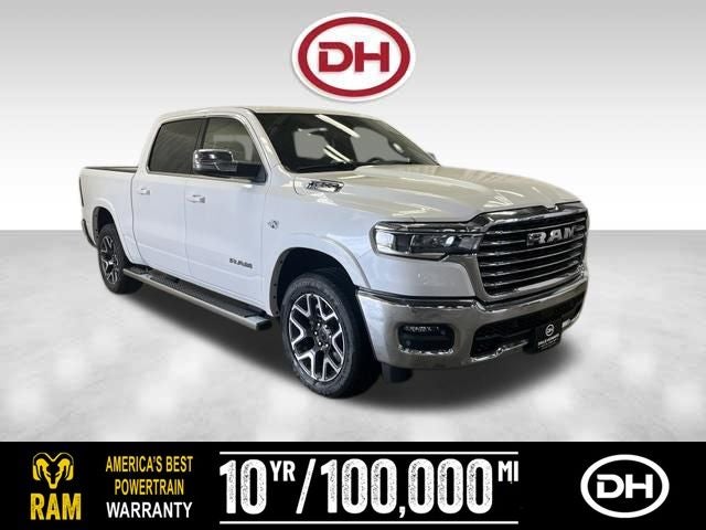2026 RAM 1500 Laramie in Ivory White Tri-Coat Pearlcoat — front three-quarter view