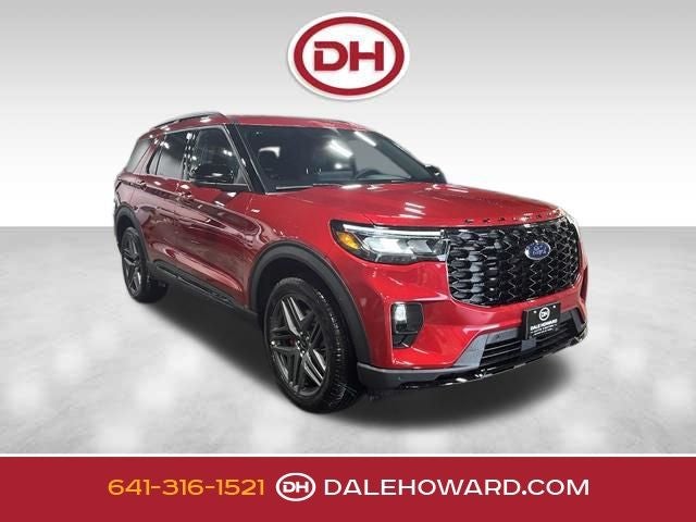 2026 Ford Explorer ST-Line in Red Metallic — front three-quarter view